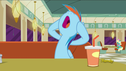 Size: 1920x1080 | Tagged: safe, screencap, honey curls, mare e. lynn, rainbow dash, g4, the saddle row review, discovery family logo, drama queen, female, holding head, mare, nose in the air, rainbow fash, solo, volumetric mouth