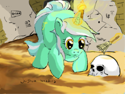 Size: 1562x1172 | Tagged: safe, artist:jackcaptions2015, artist:thesouthernnerd, lyra heartstrings, pony, g4, archaeology, female, skull, solo