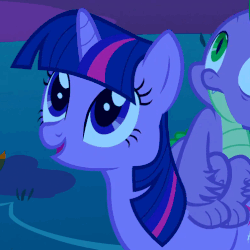 Size: 503x503 | Tagged: safe, screencap, spike, twilight sparkle, g4, owl's well that ends well, animated, blinking, night, solo focus