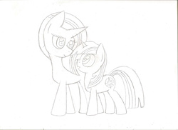 Size: 2338x1700 | Tagged: safe, artist:laurelcrown, oc, oc only, pony, unicorn, mother and daughter, sketch, traditional art