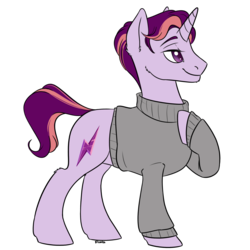 Size: 2100x2100 | Tagged: safe, artist:floots, oc, oc only, oc:amethyst bolt, pony, unicorn, clothes, high res, simple background, sweater, transparent background