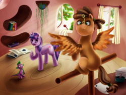 Size: 1600x1200 | Tagged: safe, artist:sentabry, spike, twilight sparkle, oc, pony, g4, behaving like a bird