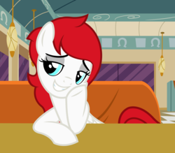 Size: 4485x3933 | Tagged: safe, artist:outlawedtofu, oc, oc only, oc:air raid, pegasus, pony, g4, the saddle row review, absurd resolution, bedroom eyes, booth, diner, male, restaurant, smiling, table, trap