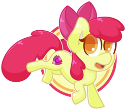 Size: 1024x894 | Tagged: safe, artist:ak4neh, apple bloom, g4, adorabloom, chibi, cute, cutie mark, female, jumping, looking at you, open mouth, raised hoof, simple background, smiling, solo, the cmc's cutie marks, transparent background