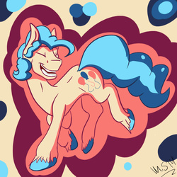 Size: 1000x1000 | Tagged: safe, artist:php37, pinkie pie, g4, abstract background, bubble berry, eyes closed, grin, happy, limited palette, male, open mouth, rule 63, signature, smiling, solo, stallion