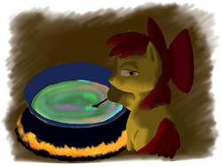 Size: 3200x2400 | Tagged: safe, artist:lemon-bitter-twist, apple bloom, earth pony, pony, g4, cauldron, female, high res, potion, potion making, solo