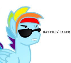 Size: 1394x1226 | Tagged: dead source, source needed, safe, artist:jaquelindreamz, rainbow dash, g4, dialogue, rainbow blitz, rule 63, simple background, solo, sunglasses, transparent background