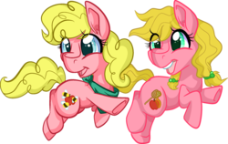 Size: 2260x1428 | Tagged: safe, artist:paintsplatter, oc, oc only, oc:applebee, oc:sugarbee, magical lesbian spawn, offspring, parent:applejack, parent:pinkie pie, parents:applepie, twins