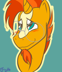 Size: 800x923 | Tagged: safe, artist:marshflower, sunburst, pony, unicorn, g4, blushing, bust, cute, glasses, male, portrait, solo, stallion