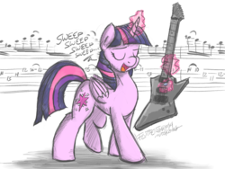 Size: 1000x753 | Tagged: safe, artist:flutterthrash, twilight sparkle, alicorn, pony, g4, the saddle row review, electric guitar, female, guitar, mare, music notes, musical instrument, solo, sweepsweepsweep, tabs, twilight sparkle (alicorn), twilight sweeple