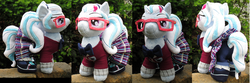 Size: 1093x364 | Tagged: safe, artist:drachefrau, sugarcoat, pony, g4, clothes, crystal prep academy uniform, equestria girls ponified, glasses, irl, looking at you, photo, plushie, ponified, school uniform, solo