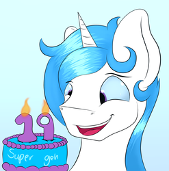 Size: 3297x3337 | Tagged: safe, artist:frostyb, oc, oc only, oc:frost bright, birthday, birthday cake, birthday candles, cake, cute, food, high res, male