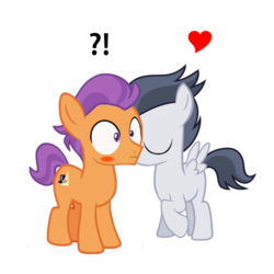Size: 700x700 | Tagged: safe, artist:lunaticdawn, rumble, tender taps, earth pony, pegasus, pony, g4, blushing, cheek kiss, colt, duo, foal, gay, kissing, male, rumbletaps, shipping, simple background, surprise kiss, surprised, transparent background, vector