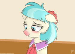 Size: 1280x926 | Tagged: safe, artist:wonkysole, coco pommel, pony, g4, the saddle row review, cocobetes, cold, cute, female, floppy ears, red nosed, sick, solo