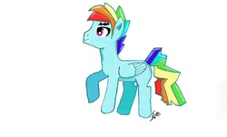 Size: 1378x834 | Tagged: safe, artist:otakunekogirlz, rainbow dash, g4, rainbow blitz, rule 63, solo