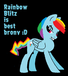 Size: 486x542 | Tagged: safe, artist:remixpop122, rainbow dash, g4, :d, op is a silly pony, rainbow blitz, rule 63, solo, text