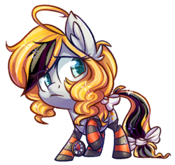 Size: 831x784 | Tagged: safe, artist:spacechickennerd, oc, oc only, oc:pumpkin patch, pony, chibi, clothes, socks, solo, striped socks