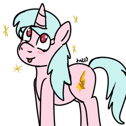 Size: 540x540 | Tagged: safe, artist:apple-jazzy, oc, oc only, oc:starty star, blushing, cute, simple background, solo, sparkles, tongue out