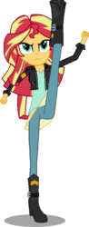 Size: 314x803 | Tagged: safe, artist:toonalexsora007, sunset shimmer, equestria girls, g4, my little pony equestria girls: friendship games, axe kick, boots, clothes, dress, female, fight, jacket, kick, pants, shadow, simple background, solo, transparent background