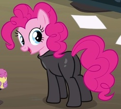 Size: 468x422 | Tagged: safe, screencap, pinkie pie, earth pony, pony, g4, it's about time, butt, catsuit, cropped, dummy thicc, female, mare, plot, sneaking suit, stupid sexy pinkie, thick