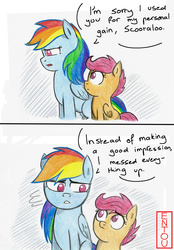 Size: 600x860 | Tagged: safe, artist:entou, rainbow dash, scootaloo, g4, comic, dialogue, speech bubble