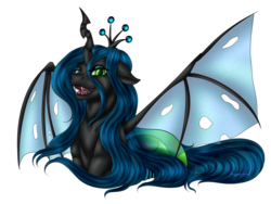 Size: 1032x774 | Tagged: safe, artist:crazyaniknowit, queen chrysalis, changeling, changeling queen, g4, crown, female, jewelry, lacrimal caruncle, looking at you, regalia, simple background, solo