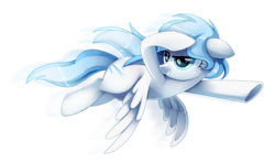 Size: 973x575 | Tagged: safe, artist:pepooni, oc, oc only, oc:cometstorm, pegasus, pony, female, floppy ears, flying, lidded eyes, mare, salute, simple background, solo, spread wings, transparent background, underhoof, windswept mane, wings