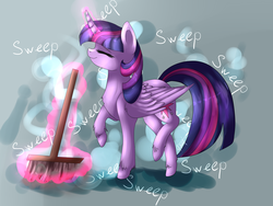 Size: 2500x1875 | Tagged: safe, artist:ognevitsa, twilight sparkle, alicorn, pony, g4, the saddle row review, broom, female, mare, solo, sweepsweepsweep, twilight sparkle (alicorn), twilight sweeple