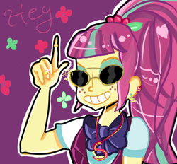 Size: 640x594 | Tagged: safe, artist:pandanx12, sour sweet, ask the shadowbolts, equestria girls, g4, my little pony equestria girls: friendship games, clothes, crystal prep academy uniform, female, grin, school uniform, smiling, solo, sunglasses