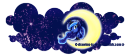 Size: 800x351 | Tagged: safe, artist:mana-kyusai, princess luna, pony, g4, crescent moon, female, moon, solo, stars, tangible heavenly object, transparent moon