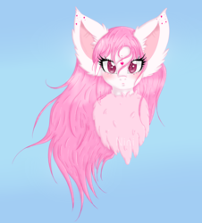 Size: 1000x1107 | Tagged: safe, artist:niniibear, blue, bust, colored pupils, cute, ear fluff, heart, pink, pink eyes, pink hair, solo, stare, white