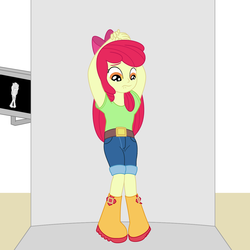 Size: 1280x1280 | Tagged: safe, artist:datspaniard, apple bloom, equestria girls, g4, airport, airport security, body scanner, boots, diaper, female, non-baby in diaper, scanner, security, shoes, solo