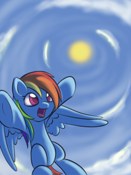 Size: 1024x1359 | Tagged: safe, artist:dusthiel, rainbow dash, g4, female, flying, open mouth, solo
