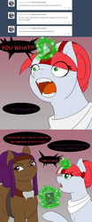 Size: 898x2156 | Tagged: safe, artist:lunis1992, oc, oc only, oc:healing wind, oc:warcry, ask the amazon mares, dialogue, fangs, magic, scrunchy face, tumblr