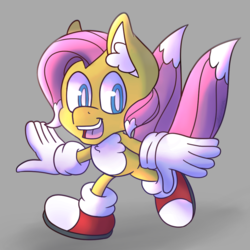 Size: 1000x1000 | Tagged: safe, artist:dog22322, fluttershy, anthro, plantigrade anthro, g4, barely pony related, butterscotch, crossover, fusion, male, miles "tails" prower, rule 63, sonic the hedgehog, sonic the hedgehog (series), sonicified, tailshy