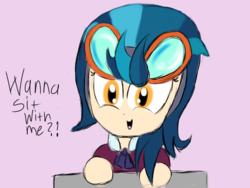 Size: 1024x768 | Tagged: safe, artist:mildockart, indigo zap, equestria girls, g4, my little pony equestria girls: friendship games, are we gonna win?, bronybait, chibi, cute, dialogue, female, looking at you, question, seat, solo, zapabetes