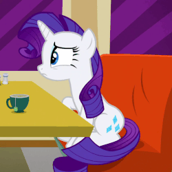 Size: 506x506 | Tagged: safe, screencap, rarity, pony, unicorn, g4, season 6, the saddle row review, animated, blinking, cup, cute, female, food, lidded eyes, mare, raribetes, sitting, smiling, solo, tea, teacup
