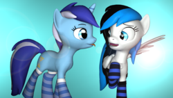 Size: 1920x1080 | Tagged: safe, artist:yellencandy, minuette, oc, pony, g4, 3d, clothes, cute, socks, source filmmaker, striped socks, tongue out