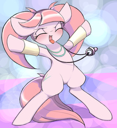 Size: 1490x1632 | Tagged: safe, artist:ccc, pacific glow, earth pony, pony, the saddle row review, bipedal, dancing, female, mare, pacifier, pigtails, solo, tongue out