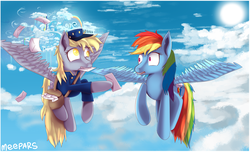 Size: 1024x623 | Tagged: safe, artist:meepars, derpy hooves, rainbow dash, pegasus, pony, g4, duo, female, mail, mare