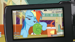 Size: 1047x587 | Tagged: safe, screencap, rainbow dash, oc, oc:anon, g4, the saddle row review, /mlp/, 1000 hours in ms paint, camera, camera shot, implied pedophilia, kid anon, ms paint, personal space invasion