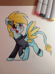 Size: 2447x3264 | Tagged: safe, artist:chelseaz123, oc, oc only, oc:azure flare, pegasus, pony, clothes, copic, drawing, high res, hoodie, marker, marker drawing, markers, solo, traditional art