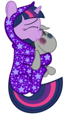 Size: 3000x5494 | Tagged: safe, artist:spellboundcanvas, smarty pants, twilight sparkle, g4, absurd resolution, cuddling, cute, footed sleeper, hug, onesie, sleeping, snuggling, twiabetes, weapons-grade cute