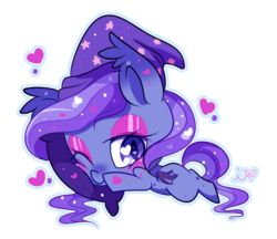 Size: 764x660 | Tagged: safe, artist:ipun, oc, oc only, oc:torpid astrum, bat pony, pony, blushing, cute, female, heart, heart eyes, looking at you, mare, one eye closed, pillow, simple background, sleepy, smiling, solo, transparent background, wingding eyes, wink