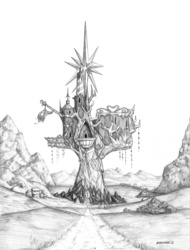 Size: 1100x1445 | Tagged: safe, artist:baron engel, g4, castle, grayscale, monochrome, no pony, pencil drawing, scenery, scenery porn, traditional art, twilight's castle
