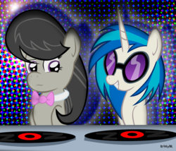 Size: 769x658 | Tagged: safe, artist:kristysk, dj pon-3, octavia melody, vinyl scratch, g4, turntable