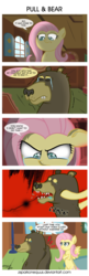 Size: 1675x5200 | Tagged: safe, artist:zsparkonequus, fluttershy, harry, bear, pegasus, pony, g4, bait and switch, colored pupils, comic, dialogue, female, high res, implied murder, mare