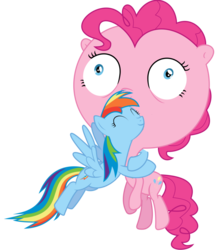 Size: 1024x1190 | Tagged: safe, pinkie pie, rainbow dash, pegasus, pony, g4, airhead, asphyxiation, bone-crushing snuggles, eye bulging, female, hug, hug on the neck, inflated head, inflation, lesbian, mare, role reversal, ship:pinkiedash, shipping, simple background, transparent background, vector