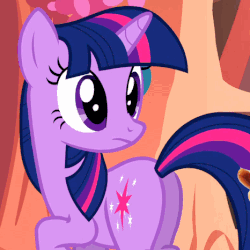 Size: 466x466 | Tagged: safe, artist:slb94, edit, edited screencap, screencap, twilight sparkle, g4, owl's well that ends well, animated, eating, female, food, frown, hot dog, looking back, loop, meat, not salmon, open mouth, ponies eating meat, sausage, solo, wat