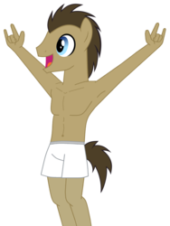 Size: 4736x6296 | Tagged: safe, doctor whooves, time turner, earth pony, anthro, g4, absurd resolution, armpits, belly button, clothes, male, pants, solo, topless, winner